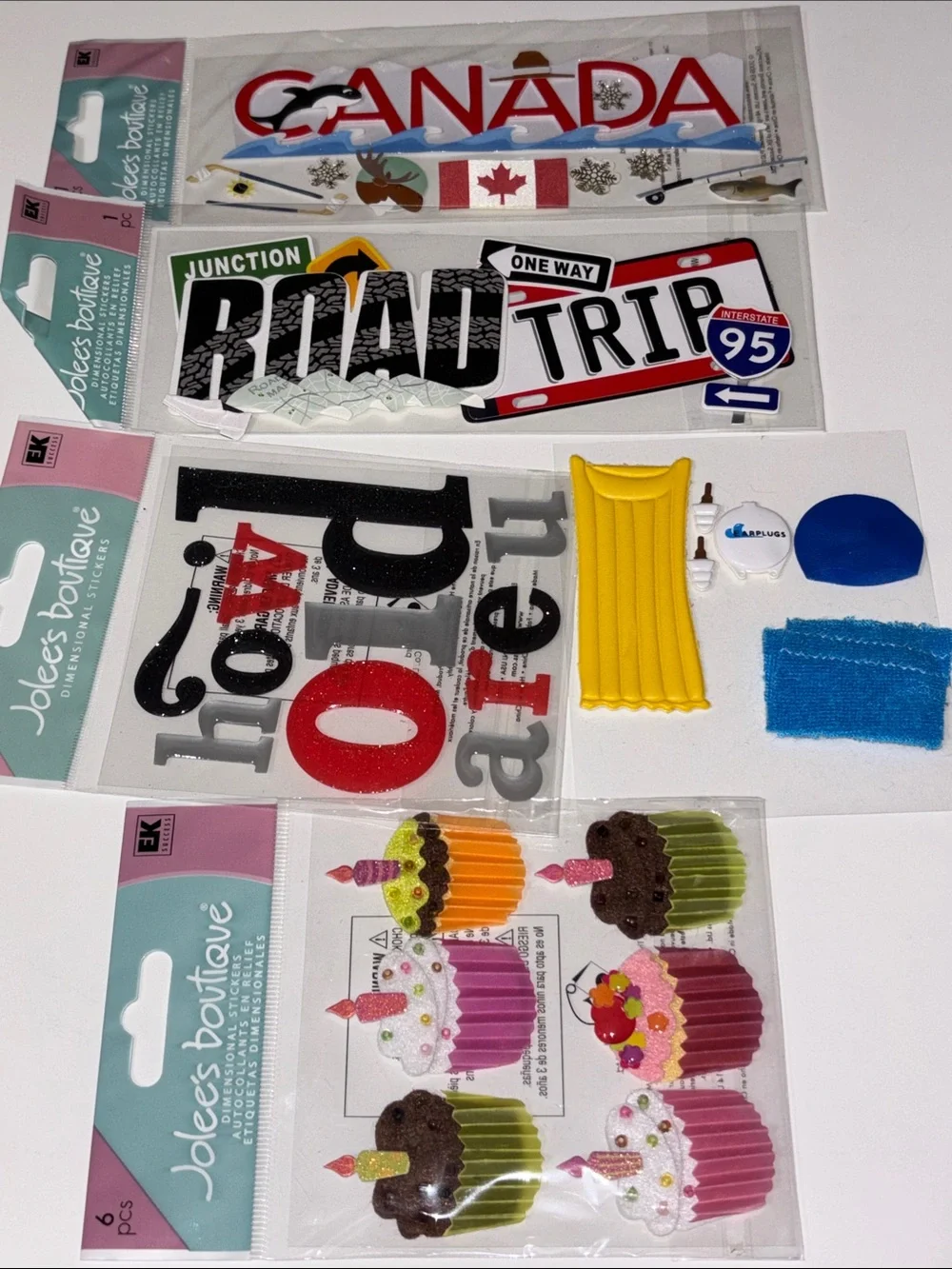 JOLEE’S BOUTIQUE Cupcake Puffy Sticker Pack CANADA ROAD TRIP SWIMMING